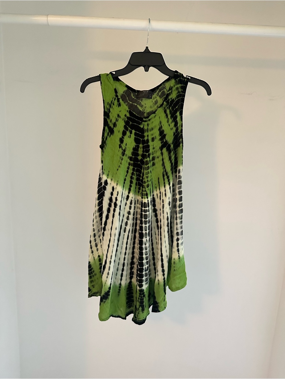 Green and Black Tie-Dye Sleeveless Boho Dress